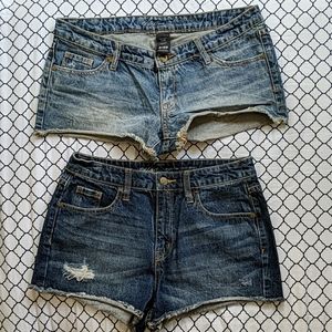 Two pairs of denim short-shorts